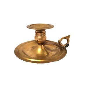 vintage solid brass chamber style candle stick holder with finger handle